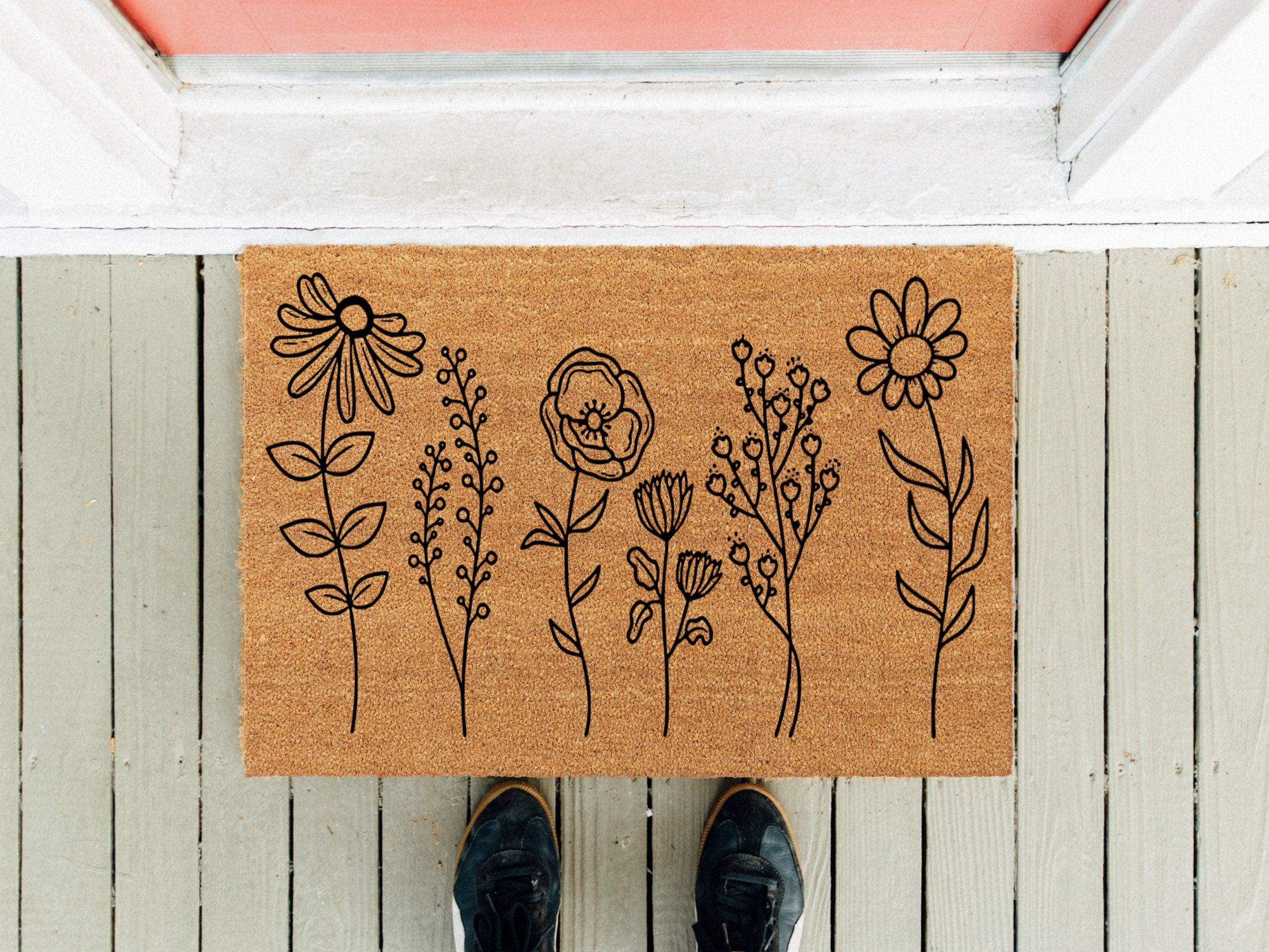 1pc Diy Wild Flowers Indoor Outdoor Door Mats Stain And Fade Resistant Door  Mat Easy Clean