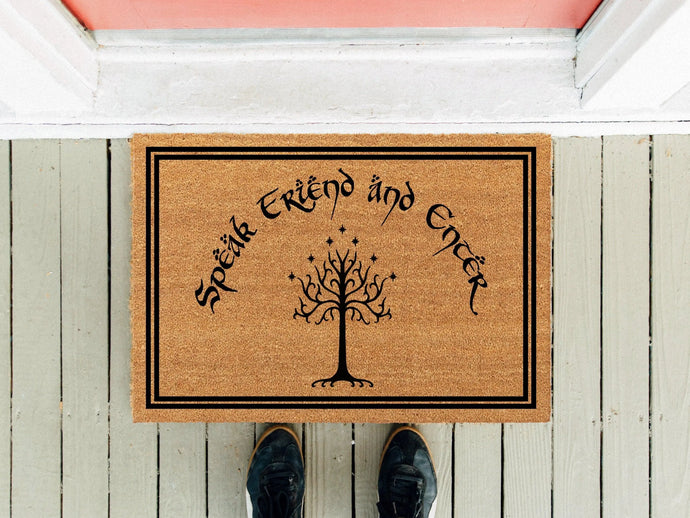 Speak Friend and Enter | Movie Doormat | Lord of the Rings | Funny Doormat | LOTR Door Mat | Rug | Housewarming Gift | Tree of Gondor Mat